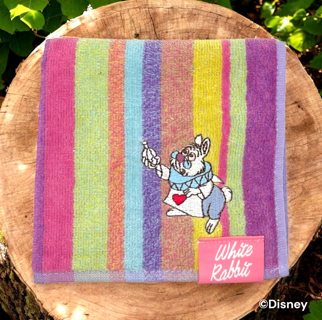 ミニタオル　パープルタイム　白うさぎ