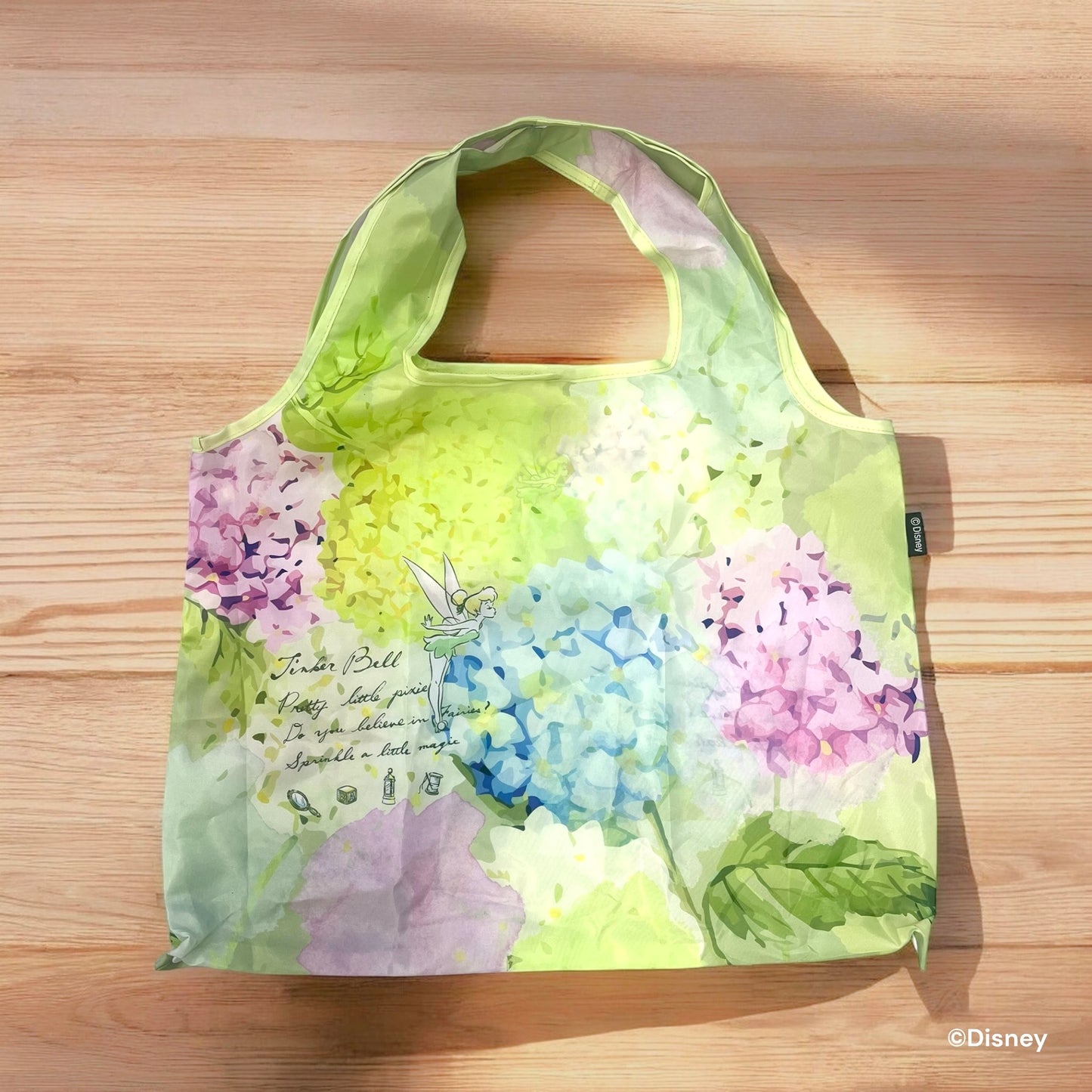 折りたたみエコバッグ　ピーターパン　あじさいとティンカー・ベル